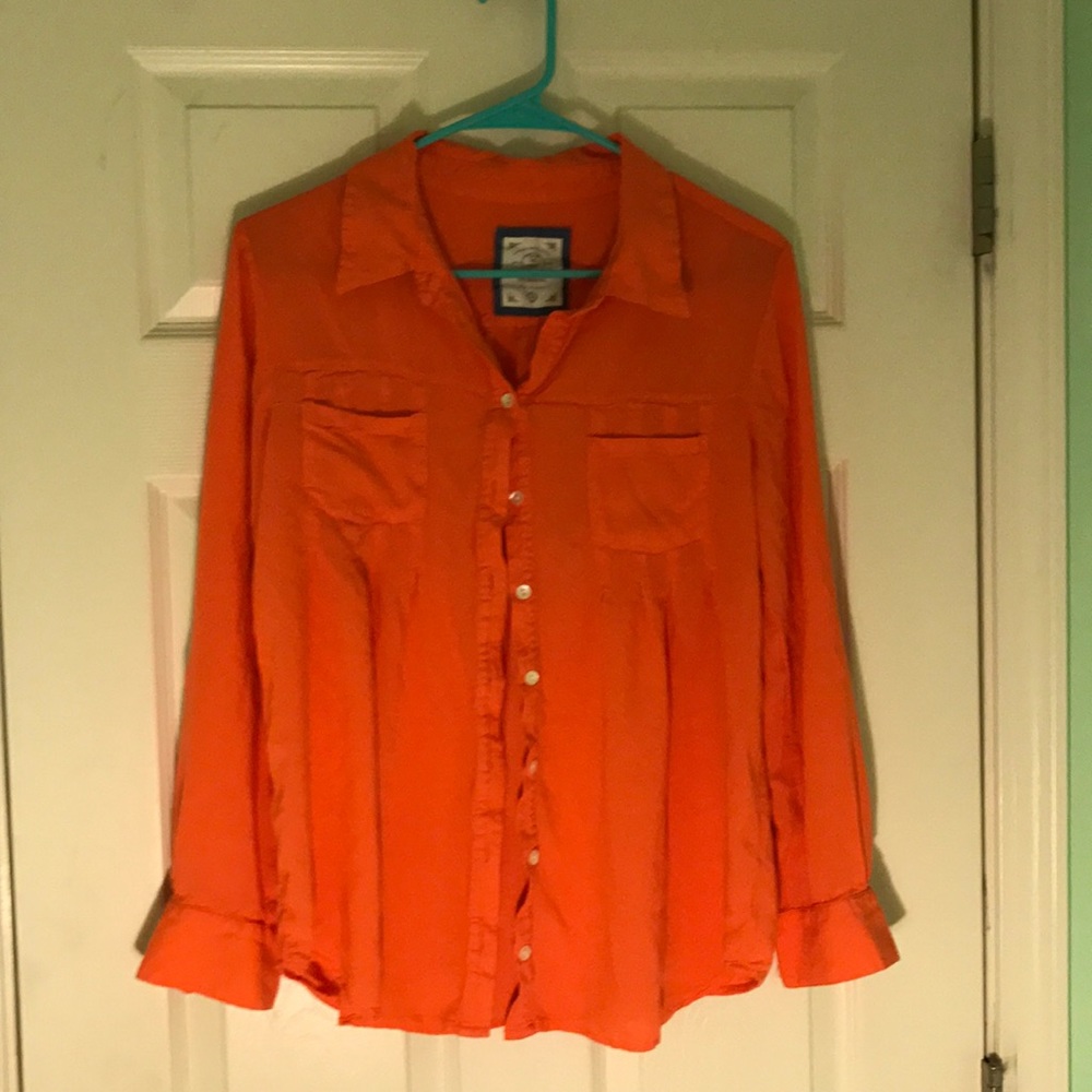 Style & Co. Orange Button Down Blouse Size M